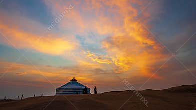 Brilliant sunrise in the summer desert