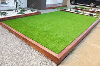 Artificial grass/lawn turf in the front yard of a modern home/residential house