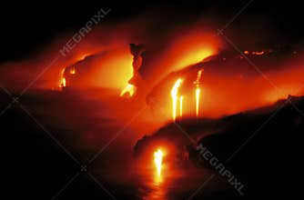 Glowing Lava Flow in Hawaii