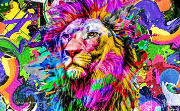 Abstract creative illustration with colorful lion