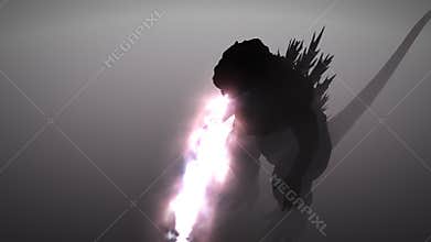 Godzilla with fire stuff. Fire-breathing monster. Dragon. 3D.