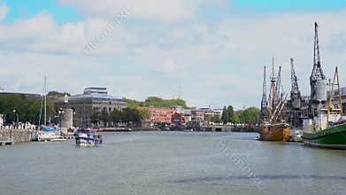 Water taxis and The Matthew sailing ship and M Shed in Bristol Docks, Bristol
