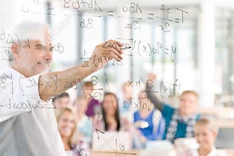 Math at high school - students with professor