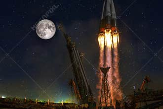 Space rocket launch earth spaceship moon.
