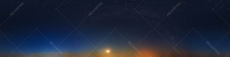 Dark blue sky after sunset with beautiful awesome sky with moon and milky way. Seamless hdri panorama 360 degrees angle view with