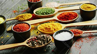 Bowls and spoons with spices