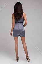 Full length of gorgeous sexy woman in short party dress.