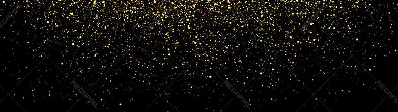 Banner gold particles abstract background with golden shining dust bokeh glitter awards.