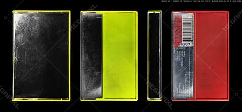 Used cassette tape mockup template set. old, dirty and full of scratches