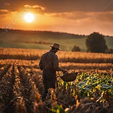 Harvesting at sunset