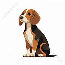 Cartoon Style Beagle Dog Vector Illustration In Dark White And Light Brown