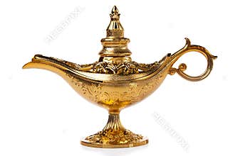 Magic Aladdin's Genie lamp isolated on white