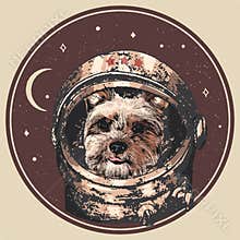 Yorkshire Terrier astrodog portrait. Cute space dog. Vector illustration