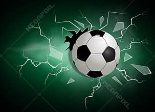 Broken glass from soccer ball