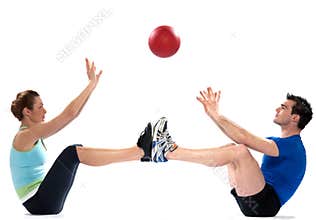 Couple woman man fitness ball exercise