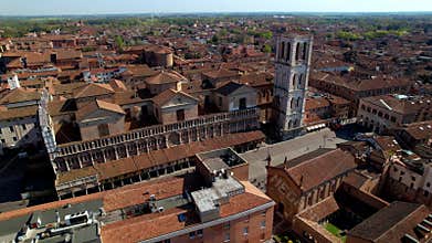 Landmarks of Italy - beautiful medieval town Ferrara in Emilia Romagna. aerial drone video