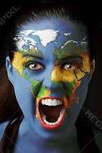 Girl with world map
