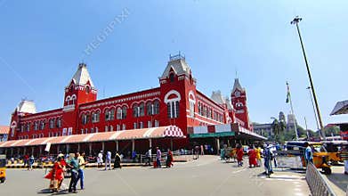 CHENNAI, TAMILNADU, INDIA - 26 JAN 2023 : Footage of Chennai Central Railway Station, a major railway station located in Chennai,