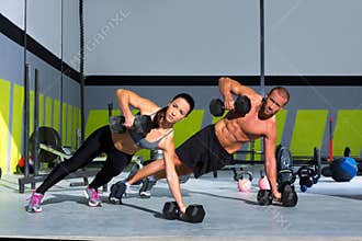 Gym man and woman push-up strength pushup