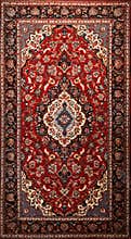 Red persian carpet with antique pattern on the floor top view