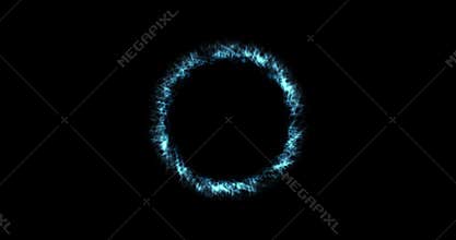 footage of a portal, a blue ring of a magical door, an entrance, a moving circle of particles and dots on a black