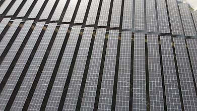 4K fly over the Solar cell panel from an aerial view.