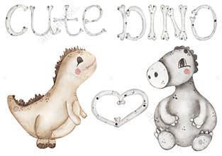 Watercolor Baby Dinosaurs illustration, cute animals clipart for nursery and baby shower
