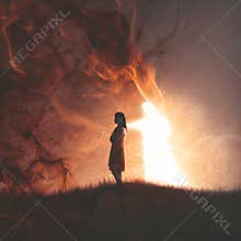Woman and darkness and Jesus