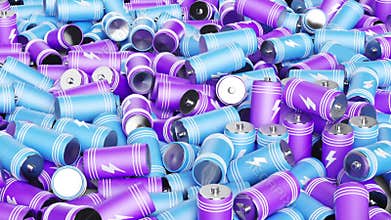 Big pile of batteries isolated on white background