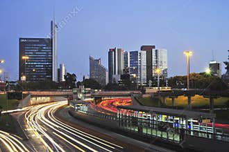 Lima, Peruview of Lima city skyline at night. San Isidro financial district with