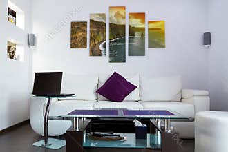 Modern living room with Cliffs of Moher canvas