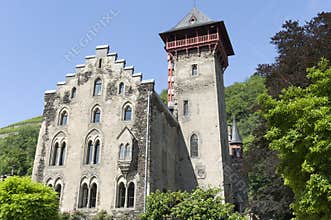 Castle Liebig at River Moselle, Germany. Medieval castle in wine growing region.
