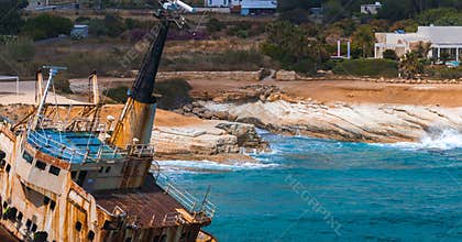 Aerial View of Edro III Shipwreck Near Cyprus Coastline