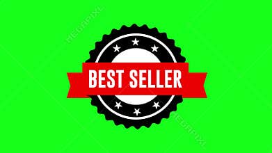 Best Seller Badge Animation Black Badge with Red Tag on Green Screen Background