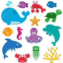 Vector Set of Cute Sea Creatures