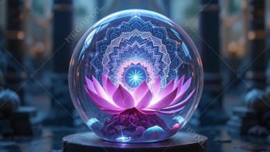Lotus Flower in Glowing Sphere - 4K Ethereal Botanical & Sacred Geometry Art
