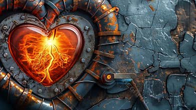 A vibrant heart with electric energy on a textured surface symbolizes deep emotions