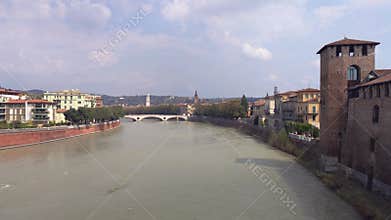 Scenic view of castelvecchio bridge and adige river in verona, italy