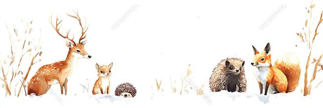 Forest animals gather in winter snow to share warmth and friendship. Generative AI