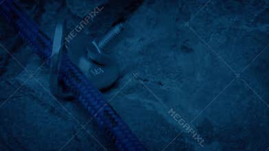 Climbing Rope Moving On Cliff Face At Dusk 4 Shots
