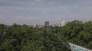 Rising-up drone footage of the city of Augusta in Georgia, near the South Carolina border, USA