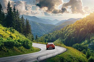 Power source for charging battery of beautiful hybrid electric car on road, abstract vivid composition consists of