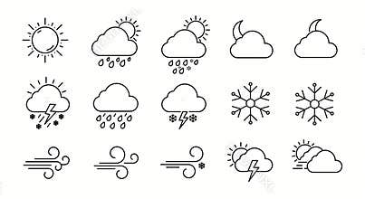 line art vector icons for different weathers