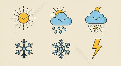 line art vector icons for different weathers