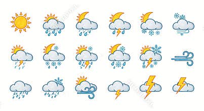 line art vector icons for different weathers