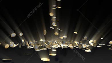 EUR coins falling, camera rotation, stock footage
