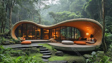 Innovative Green Architecture Blends With Nature in a Zero Emission, Biomaterials Home Surrounded by Lush Forest