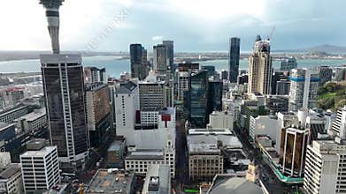 Panorama Flight through Auckland , New Zealand. Skyline. New Skyscrapers