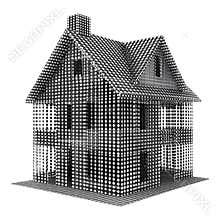 PNG abstract dotted monochrome house city skyline against a transparent background