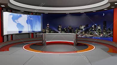 3D Virtual TV Studio News, Backdrop For TV Shows .TV On Wall.3D Virtual News Studio Background